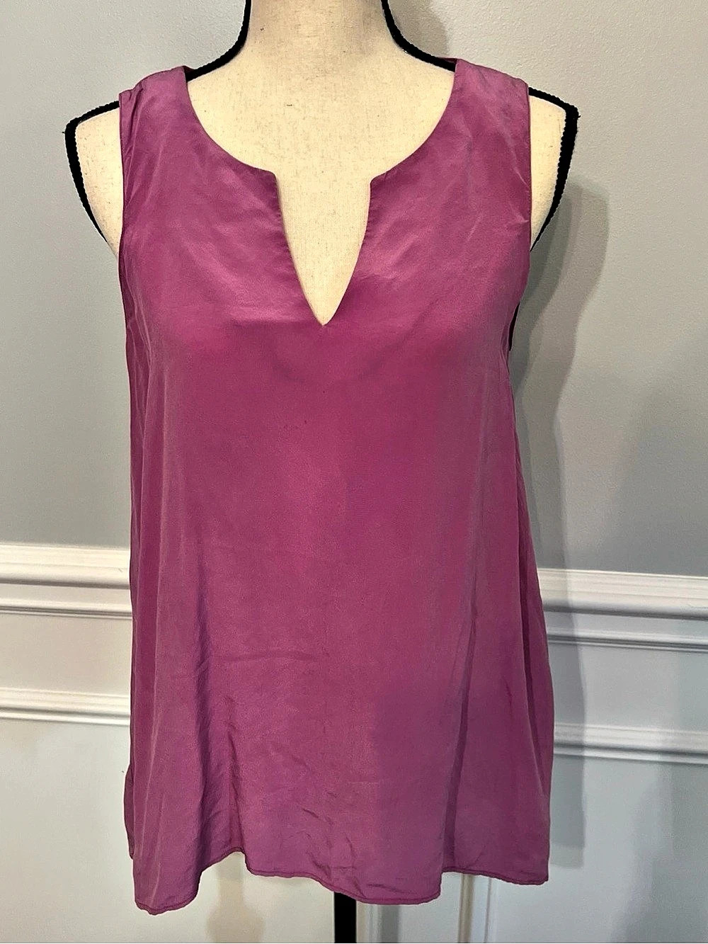 Lavender Brown 100% Silk Womens Medium Flowy Top Blouse Sleeveless Size Medium